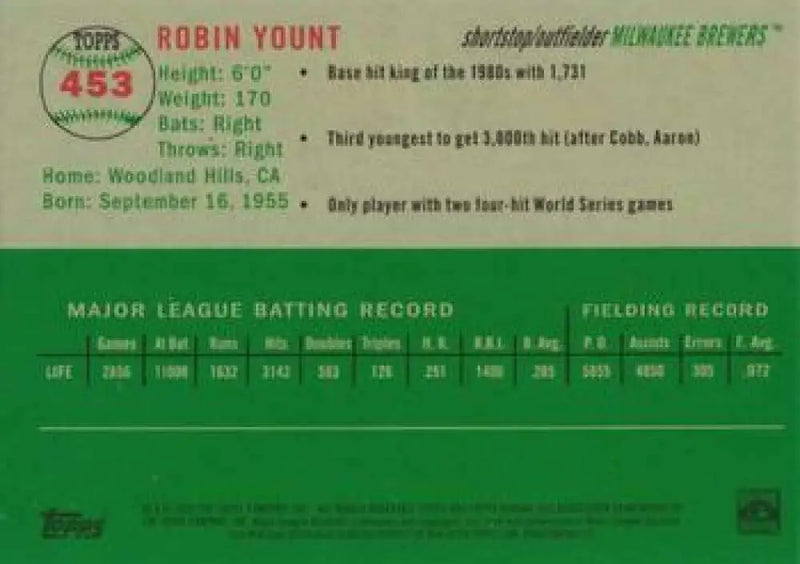 2023 Topps Chrome Platinum Anniversary #453 Robin Yount EX Excellent Milwaukee Brewers Baseball Card - Baseball Card
