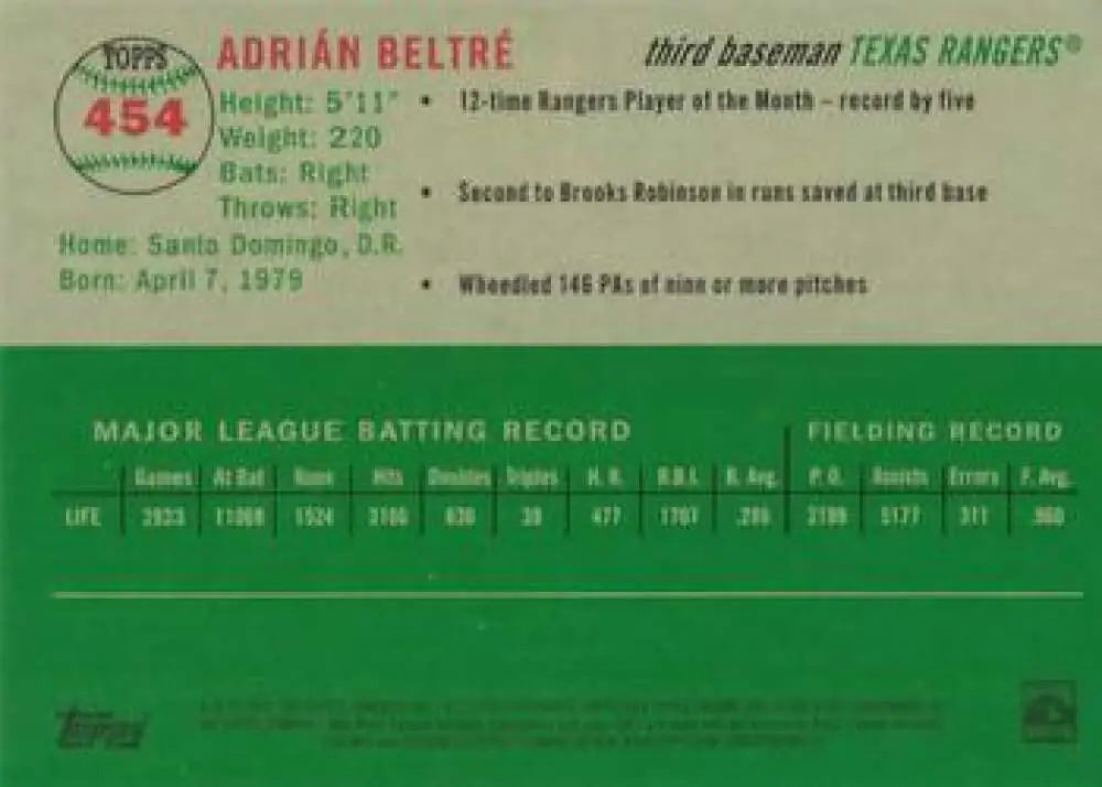 2023 Topps Chrome Platinum Anniversary #454 Adrian Beltre EX Excellent Texas Rangers Baseball Card - Baseball Card