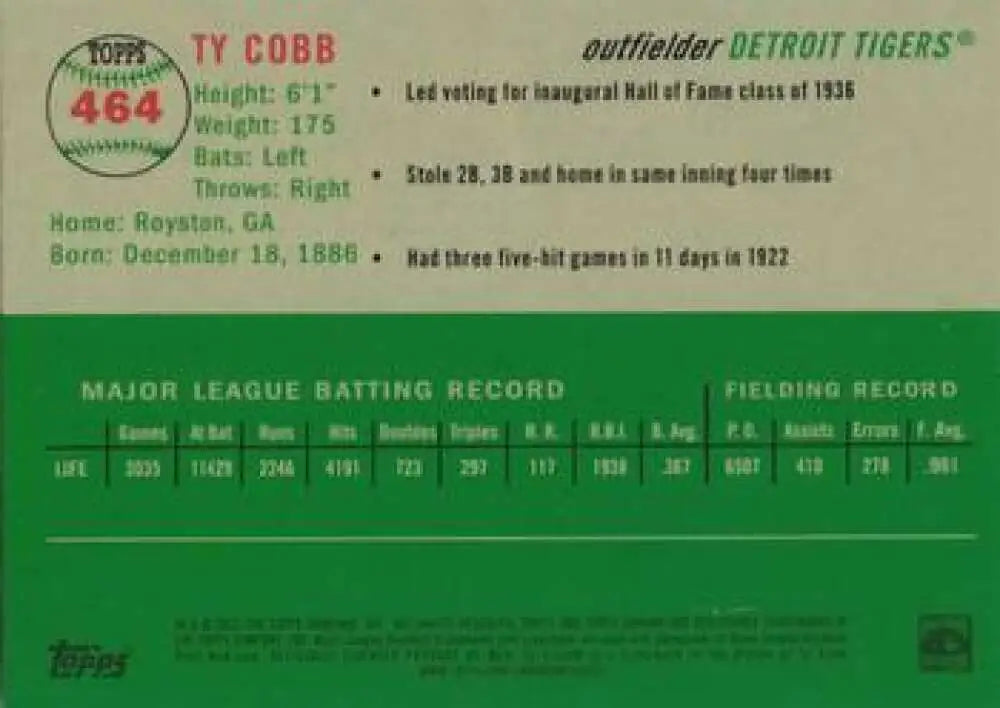 2023 Topps Chrome Platinum Anniversary #464 Ty Cobb EX Excellent Detroit Tigers Baseball Card - Baseball Card Single