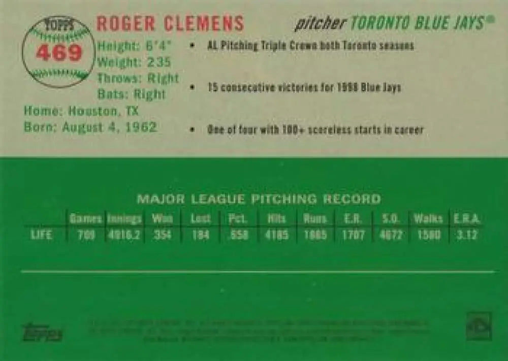 2023 Topps Chrome Platinum Anniversary #469 Roger Clemens EX Excellent Toronto Blue Jays Baseball Card - Baseball Card