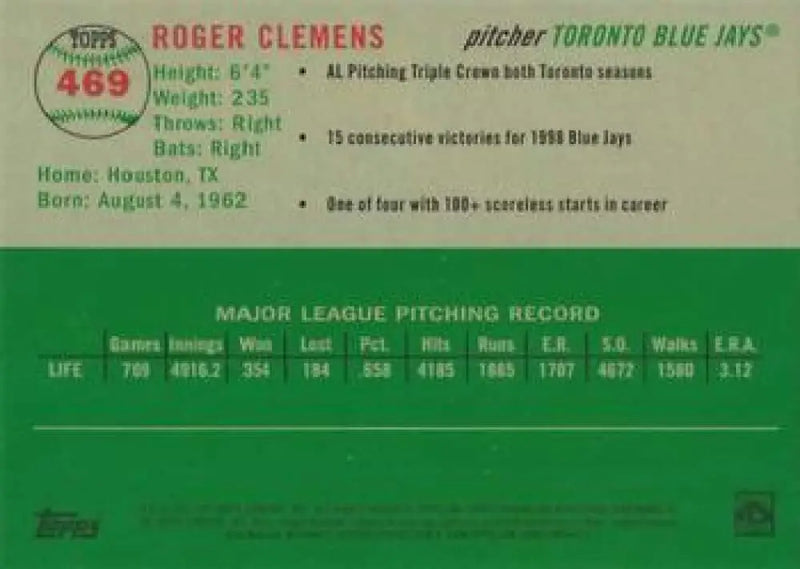 2023 Topps Chrome Platinum Anniversary #469 Roger Clemens EX Excellent Toronto Blue Jays Baseball Card - Baseball Card