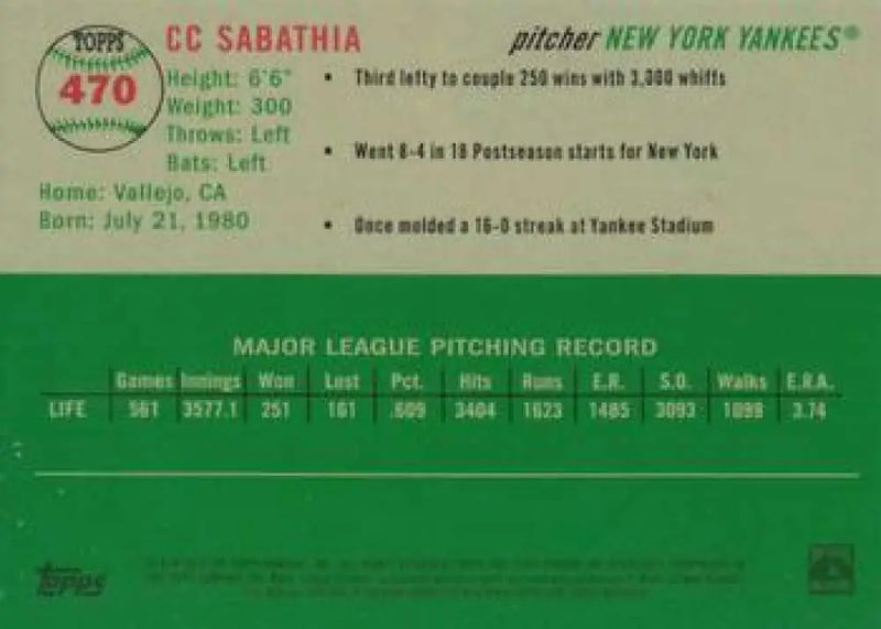 2023 Topps Chrome Platinum Anniversary #470 CC Sabathia EX Excellent New York Yankees Baseball Card - Baseball Card