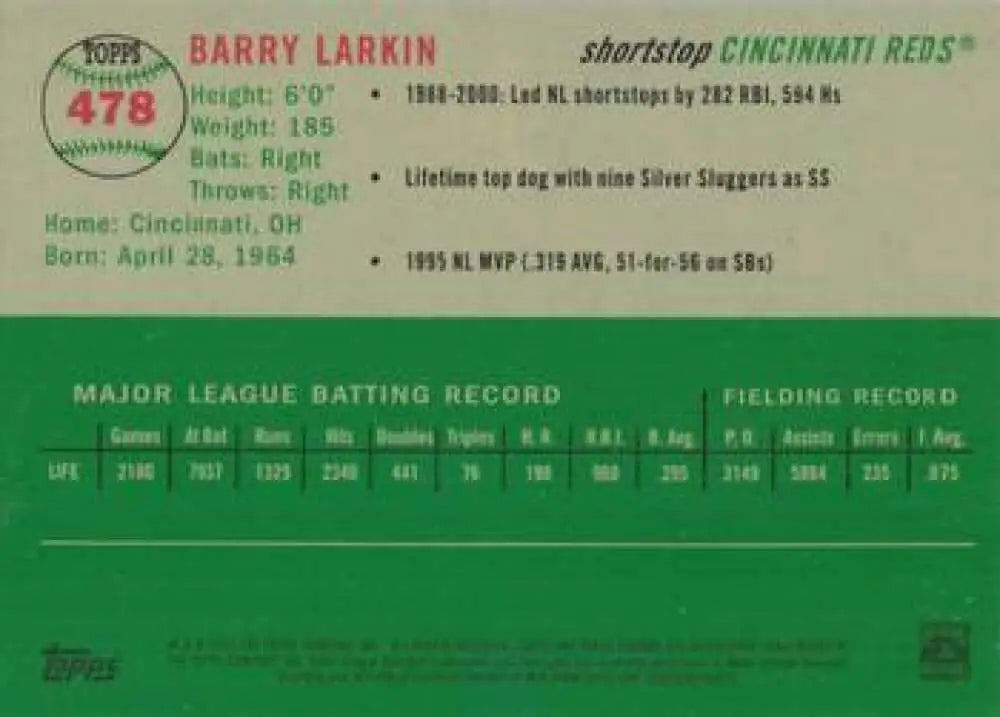 2023 Topps Chrome Platinum Anniversary #478 Barry Larkin EX Excellent Cincinnati Reds Baseball Card - Baseball Card