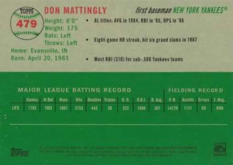 2023 Topps Chrome Platinum Anniversary #479 Don Mattingly EX Excellent New York Yankees Baseball Card - Baseball Card