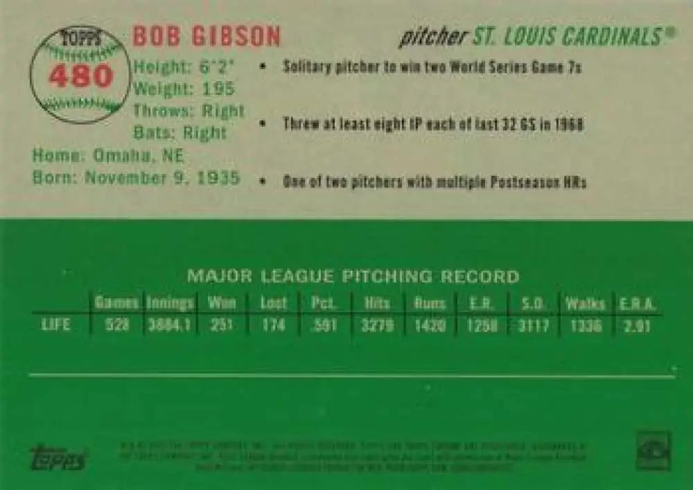 2023 Topps Chrome Platinum Anniversary #480 Bob Gibson EX Excellent St. Louis Cardinals Baseball Card - Baseball Card