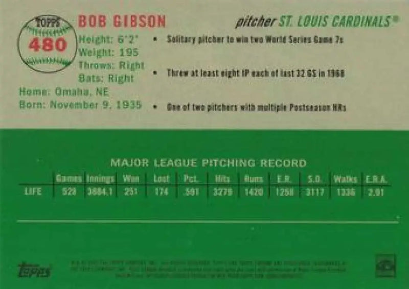 2023 Topps Chrome Platinum Anniversary #480 Bob Gibson EX Excellent St. Louis Cardinals Baseball Card - Baseball Card