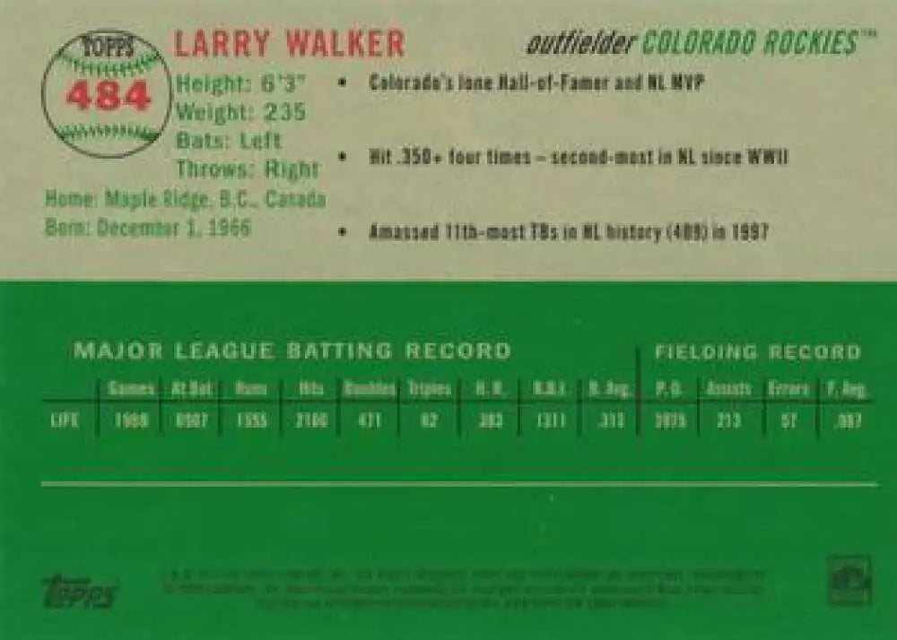 2023 Topps Chrome Platinum Anniversary #484 Larry Walker EX Excellent Colorado Rockies Baseball Card - Baseball Card