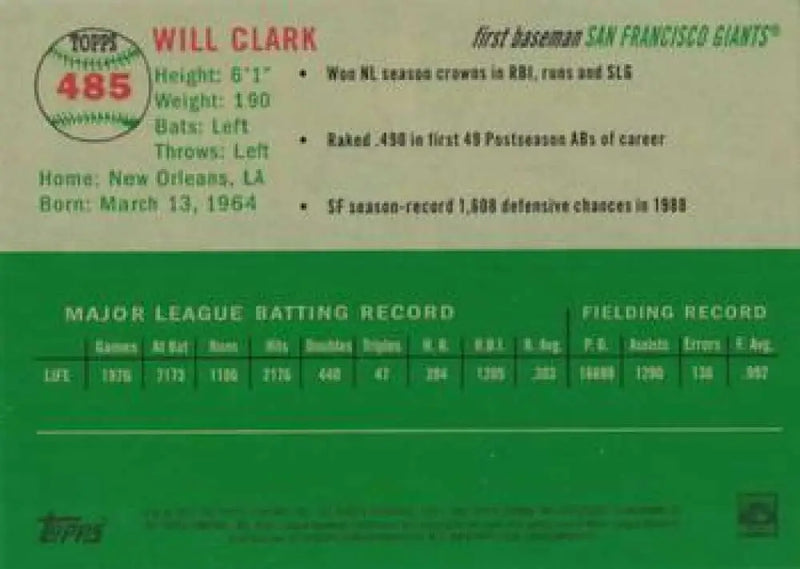 2023 Topps Chrome Platinum Anniversary #485 Will Clark EX Excellent San Francisco Giants Baseball Card - Baseball Card