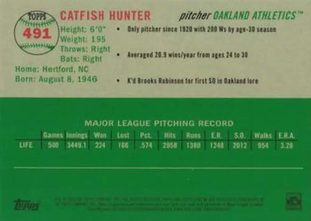 2023 Topps Chrome Platinum Anniversary #491 Catfish Hunter EX Excellent Oakland Athletics Baseball Card - Baseball Card