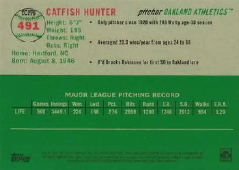2023 Topps Chrome Platinum Anniversary #491 Catfish Hunter EX Excellent Oakland Athletics Baseball Card - Baseball Card