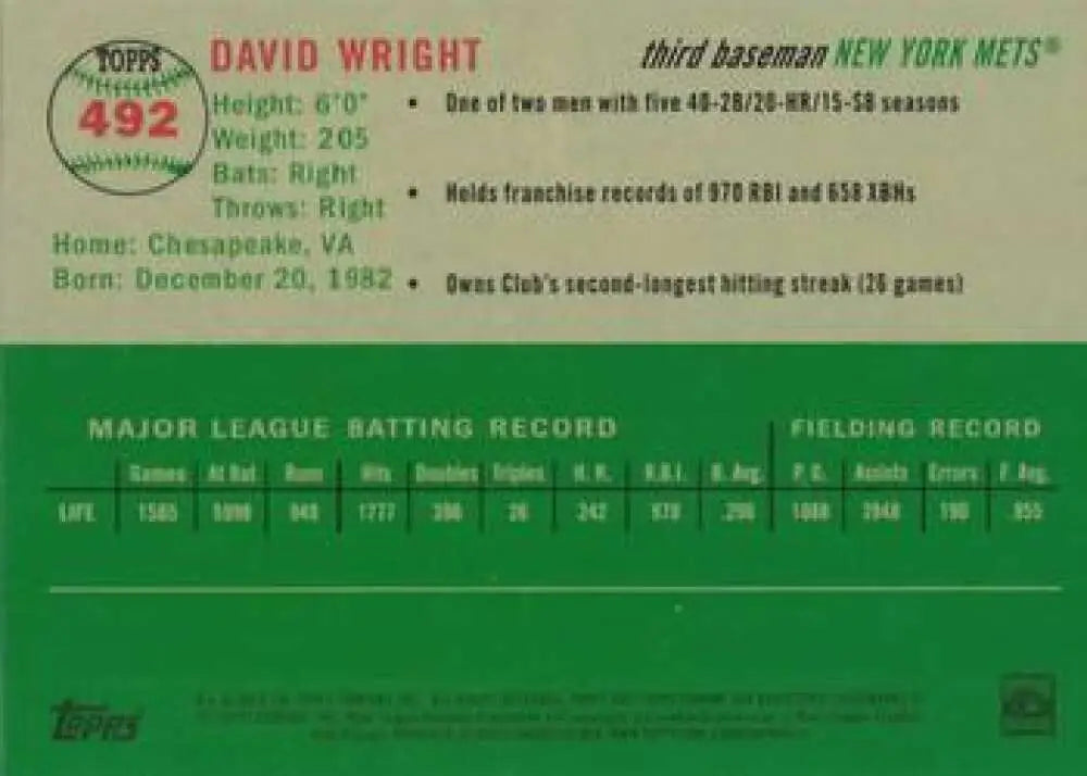 2023 Topps Chrome Platinum Anniversary #492 David Wright EX Excellent New York Mets Baseball Card - Baseball Card Single