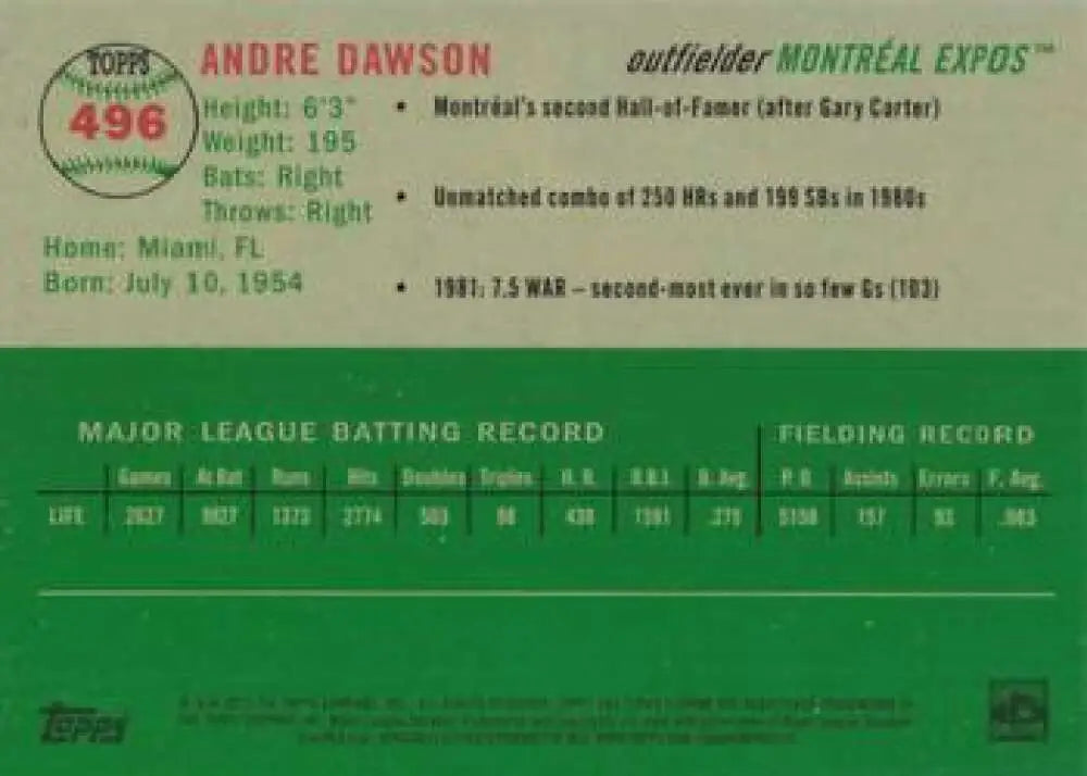 2023 Topps Chrome Platinum Anniversary #496 Andre Dawson EX Excellent Montreal Expos Baseball Card - Baseball Card
