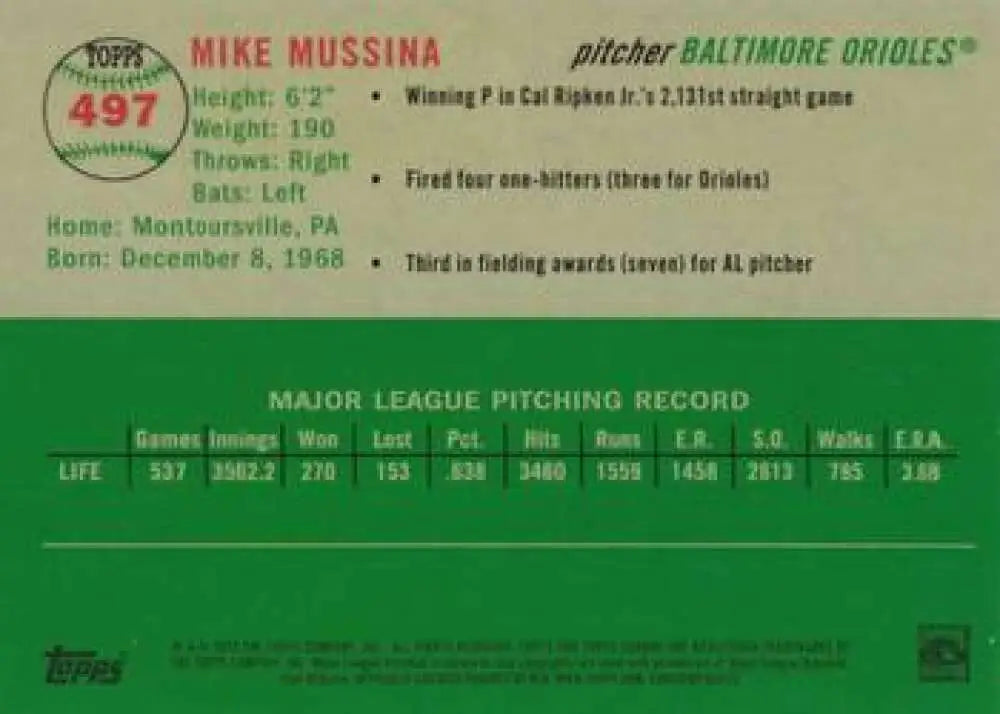 2023 Topps Chrome Platinum Anniversary #497 Mike Mussina EX Excellent Baltimore Orioles Baseball Card - Baseball Card