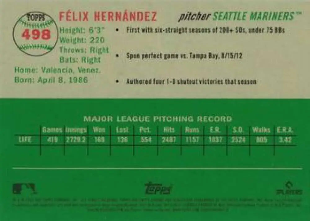 2023 Topps Chrome Platinum Anniversary #498 Felix Hernandez EX Excellent Seattle Mariners Baseball Card - Baseball Card