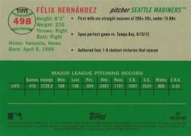 2023 Topps Chrome Platinum Anniversary #498 Felix Hernandez EX Excellent Seattle Mariners Baseball Card - Baseball Card