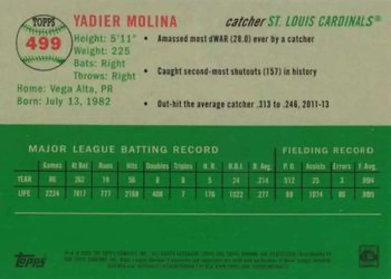 2023 Topps Chrome Platinum Anniversary #499 Yadier Molina EX Excellent St. Louis Cardinals Baseball Card - Baseball