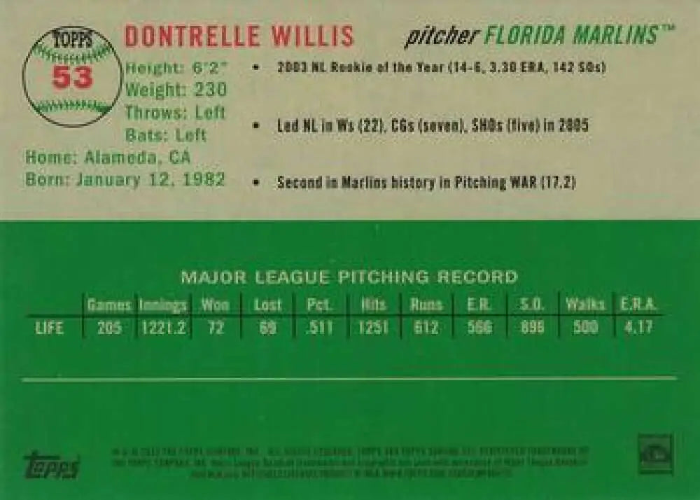 2023 Topps Chrome Platinum Anniversary #53 Dontrelle Willis EX Excellent Florida Marlins Baseball Card - Baseball Card