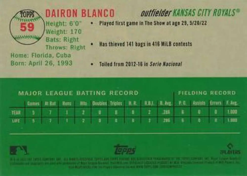 2023 Topps Chrome Platinum Anniversary #59 Dairon Blanco EX Excellent RC Rookie Kansas City Royals Baseball Card