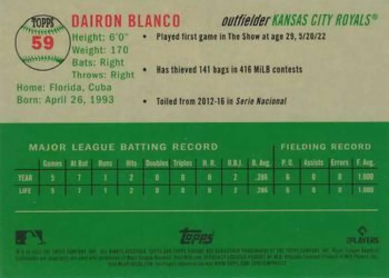 2023 Topps Chrome Platinum Anniversary #59 Dairon Blanco EX Excellent RC Rookie Kansas City Royals Baseball Card