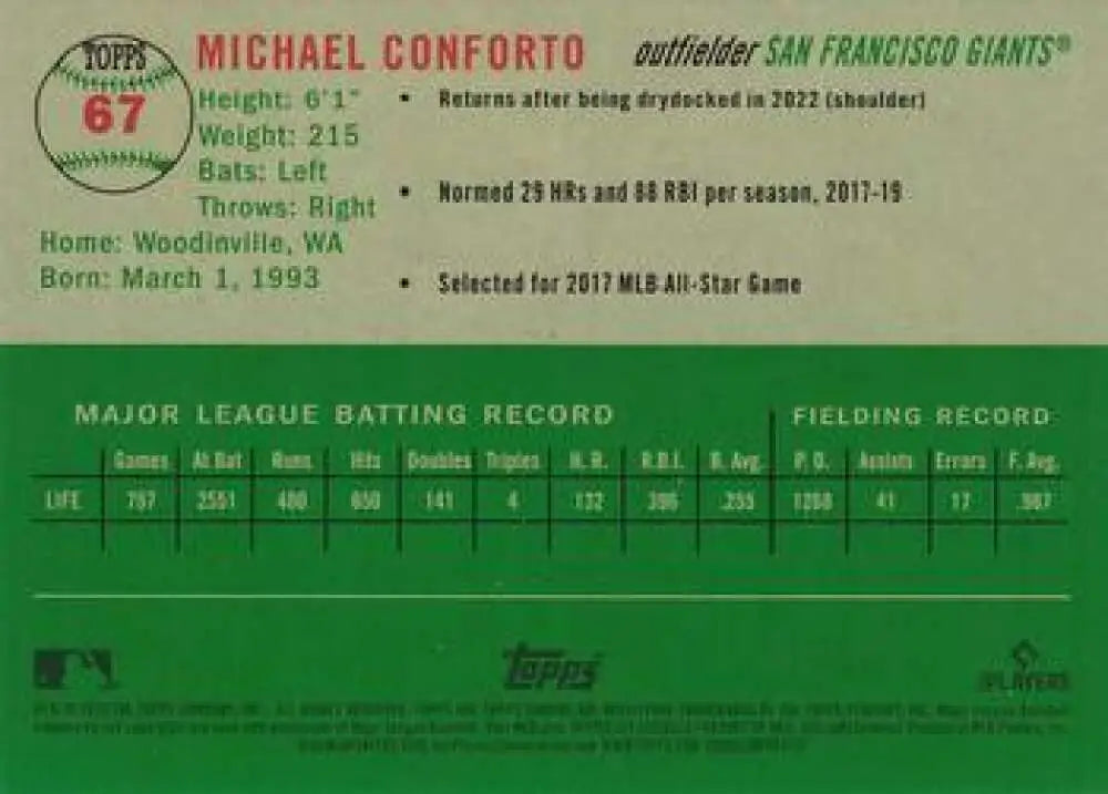 2023 Topps Chrome Platinum Anniversary #67 Michael Conforto EX Excellent San Francisco Giants Baseball Card - Baseball