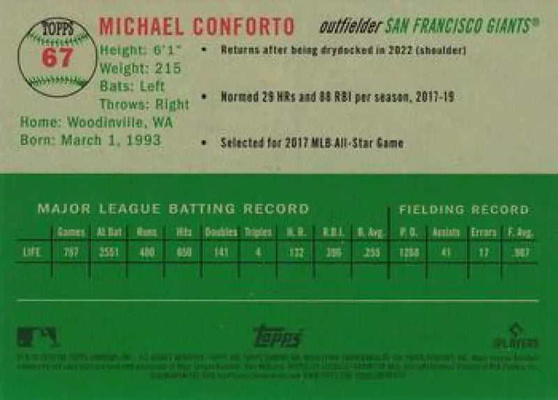 2023 Topps Chrome Platinum Anniversary #67 Michael Conforto EX Excellent San Francisco Giants Baseball Card - Baseball
