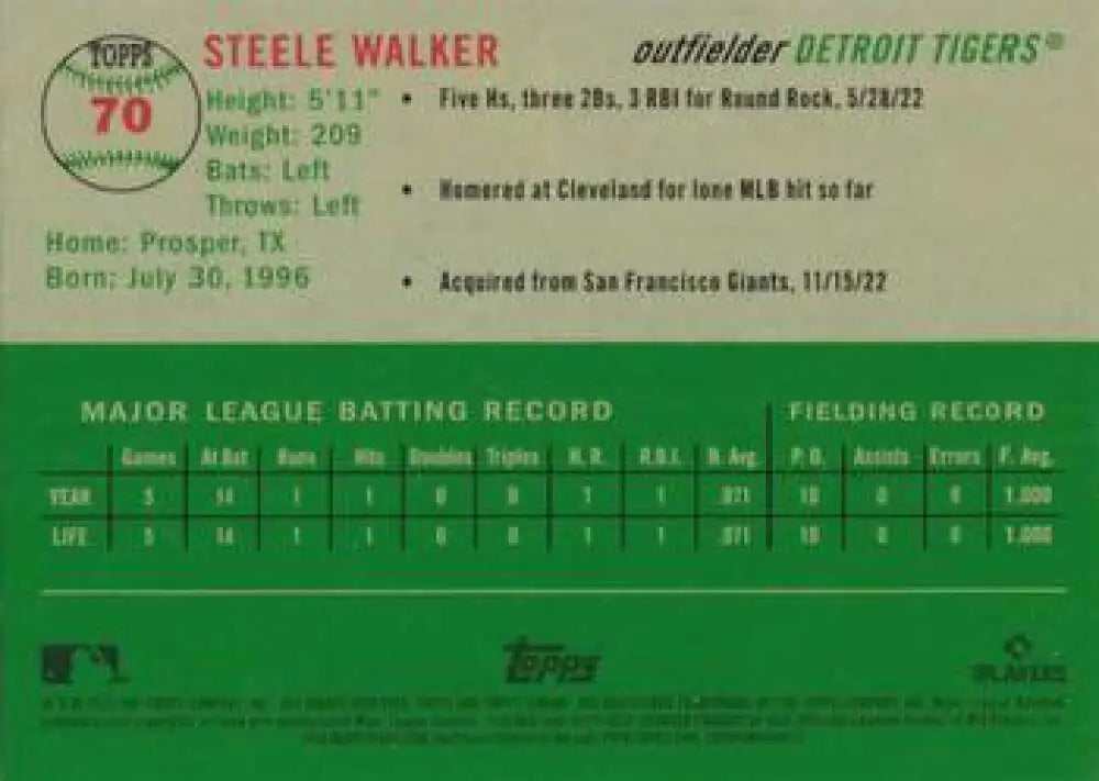 2023 Topps Chrome Platinum Anniversary #70 Steele Walker EX Excellent RC Rookie Detroit Tigers Baseball Card - Baseball