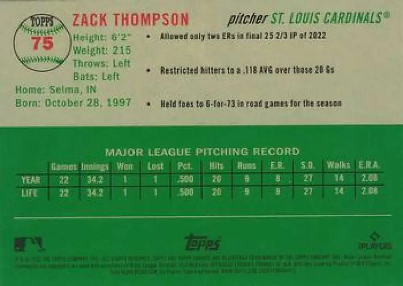 2023 Topps Chrome Platinum Anniversary #75 Zack Thompson EX Excellent RC Rookie St. Louis Cardinals Baseball Card