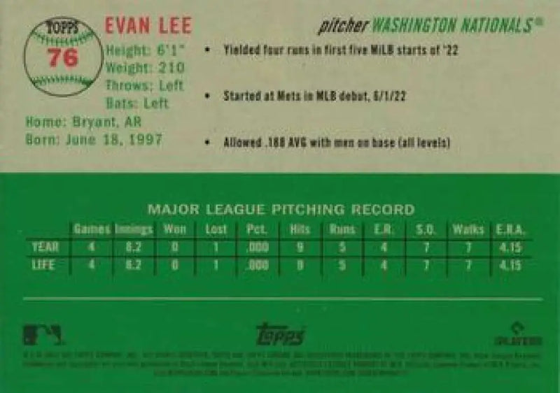 2023 Topps Chrome Platinum Anniversary #76 Evan Lee EX Excellent RC Rookie Washington Nationals Baseball Card