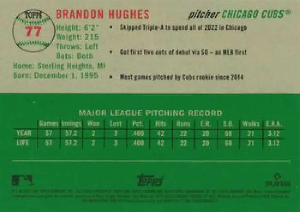 2023 Topps Chrome Platinum Anniversary #77 Brandon Hughes EX Excellent RC Rookie Chicago Cubs Baseball Card - Baseball
