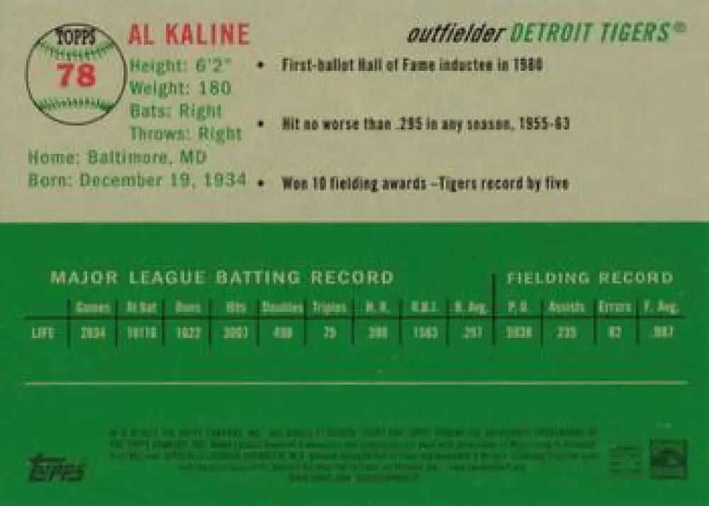 2023 Topps Chrome Platinum Anniversary #78 Al Kaline EX Excellent Detroit Tigers Baseball Card - Baseball Card Single
