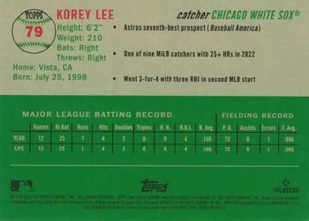2023 Topps Chrome Platinum Anniversary #79 Korey Lee EX Excellent RC Rookie Chicago White Sox Baseball Card - Baseball