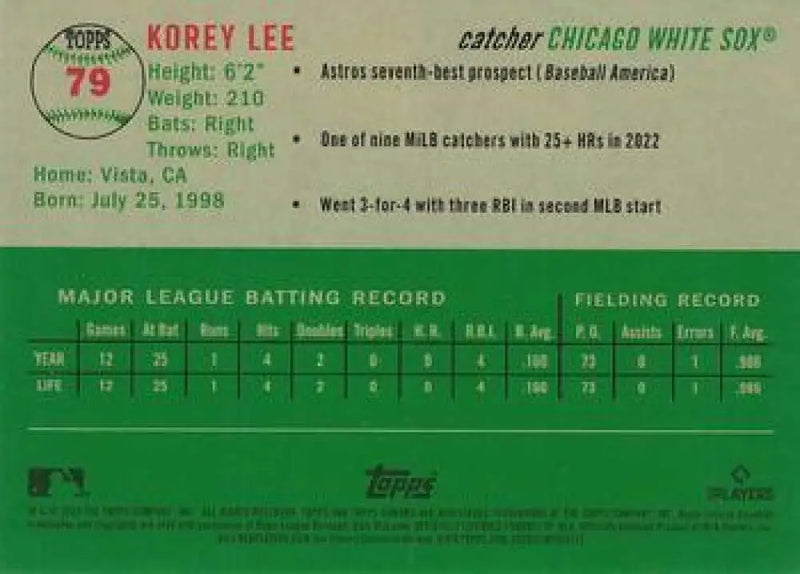 2023 Topps Chrome Platinum Anniversary #79 Korey Lee EX Excellent RC Rookie Chicago White Sox Baseball Card - Baseball