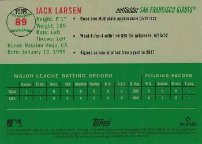 2023 Topps Chrome Platinum Anniversary #89 Jack Larsen EX Excellent RC Rookie San Francisco Giants Baseball Card