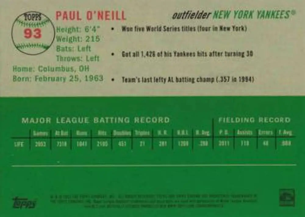 2023 Topps Chrome Platinum Anniversary #93 Paul O’Neill EX Excellent New York Yankees Baseball Card - Baseball Card
