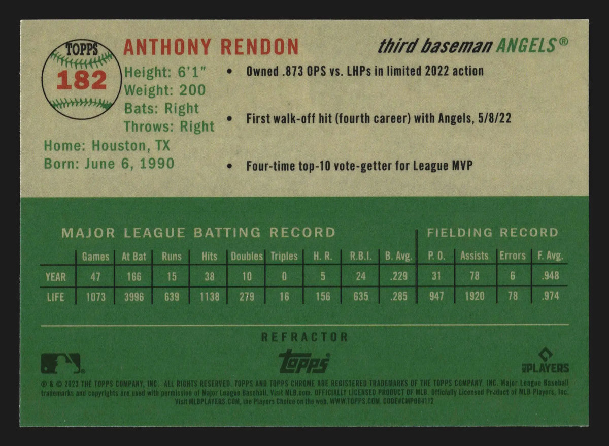 2023 Topps Chrome Platinum Anniversary Anthony Rendon #182 Refractor Angels - Baseball Card Single
