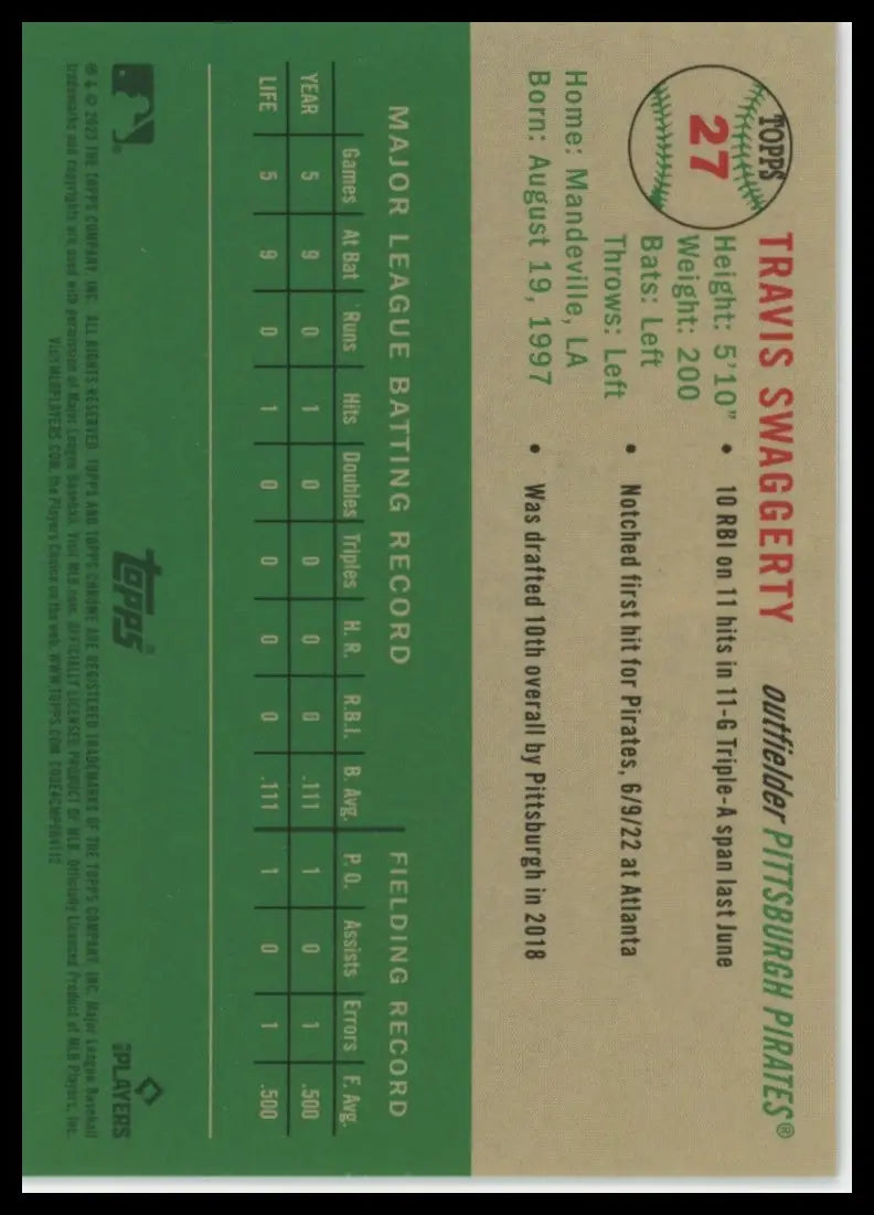 2023 Topps Chrome Platinum Anniversary - Rose Gold Travis Swaggerty 27 /75 NM - Baseball Card Single