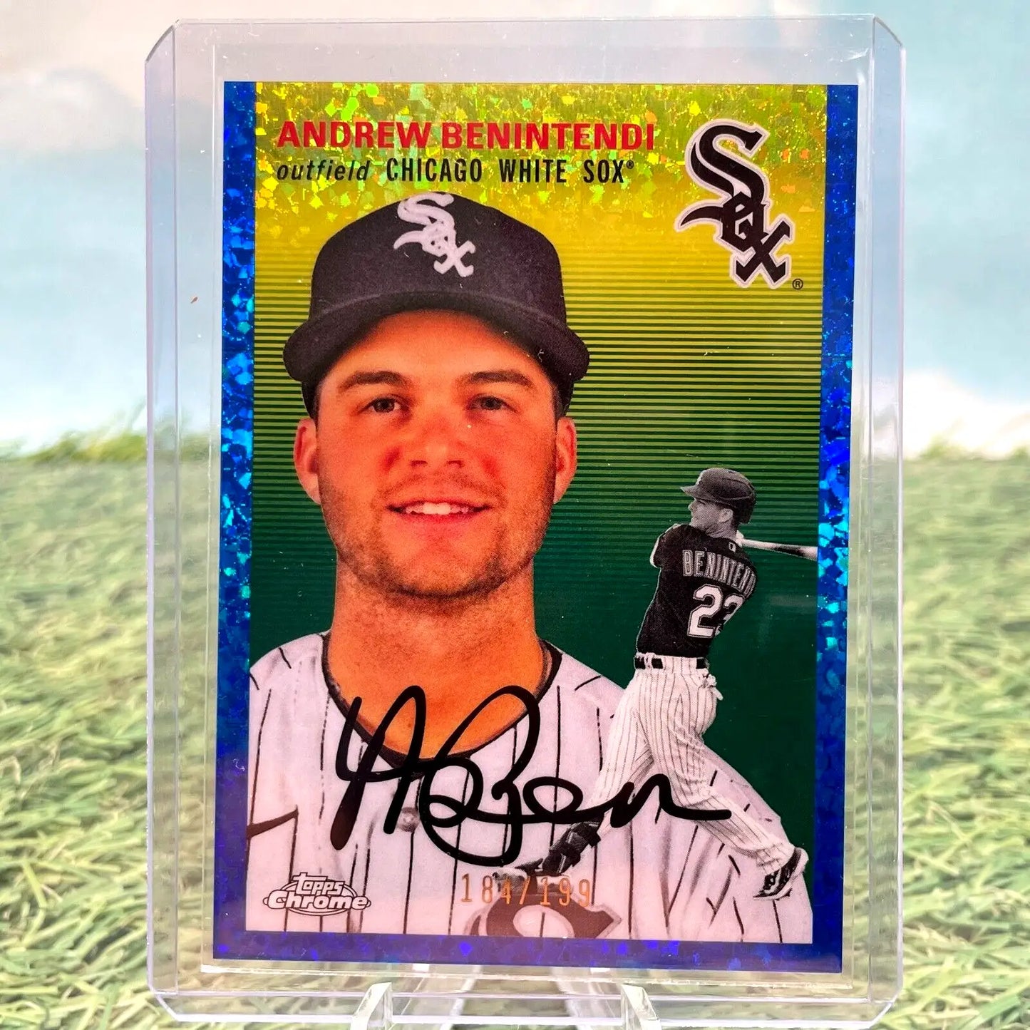 Andrew Benintendi autographed baseball card from 2023 Topps Chrome Platinum, Chicago White Sox