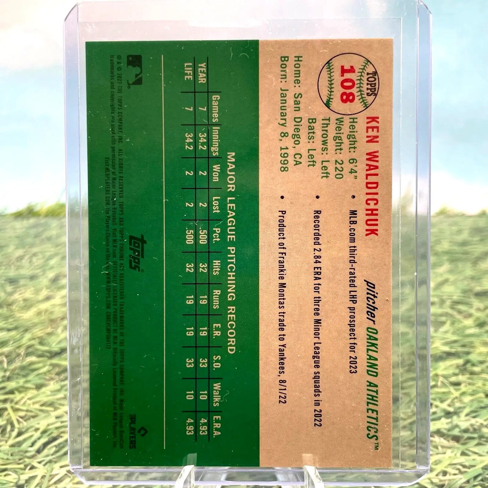 Ken Waldichuk 2023 Topps Chrome Platinum Blue Mini Diamonds baseball card RC Oakland A’s