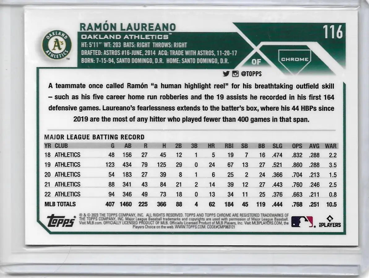 2023 TOPPS CHROME PURPLE SONAR REFRACTOR RAMON LAUREANO 109/275 A’s. (3f) - Baseball Card Single
