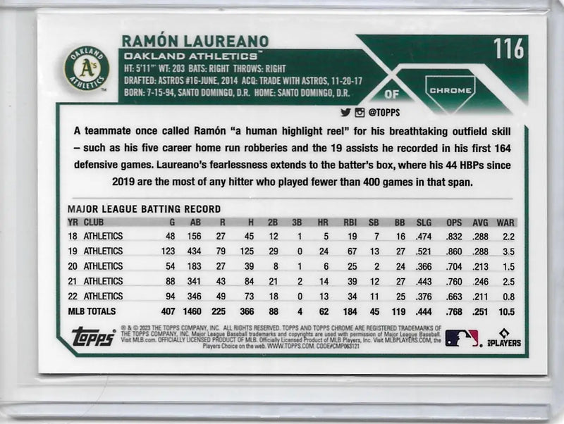 2023 TOPPS CHROME PURPLE SONAR REFRACTOR RAMON LAUREANO 109/275 A’s. (3f) - Baseball Card Single
