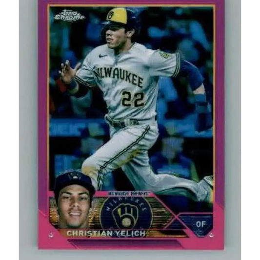 2023 Topps Chrome Refractor Pink #109 Christian Yelich NM-MT Milwaukee Brewers Baseball Card - Baseball Card Single
