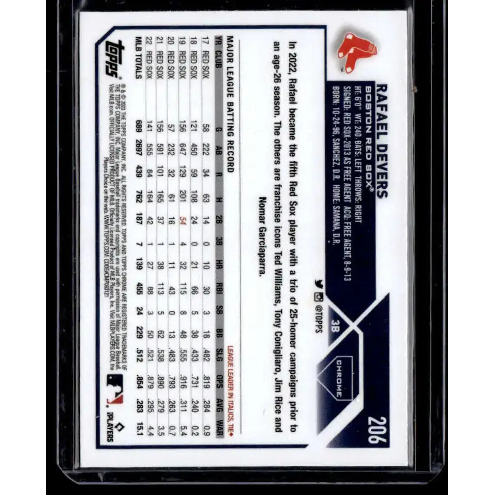 2023 Topps Chrome Refractor Pink #206 Rafael Devers NM-MT Boston Red Sox Baseball Card - Baseball Card Single
