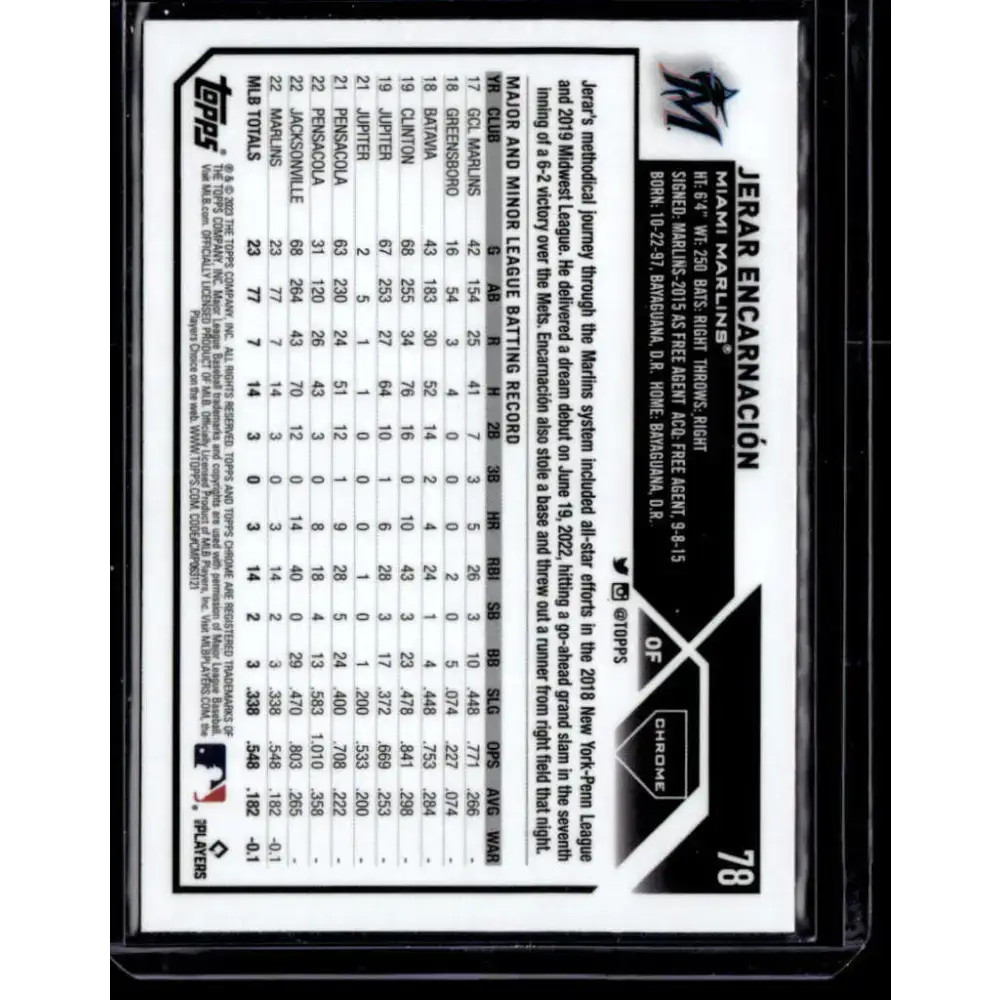 2023 Topps Chrome Refractor Pink #78 Jerar Encarnacion NM-MT RC Rookie Miami Marlins Baseball Card - Baseball Card