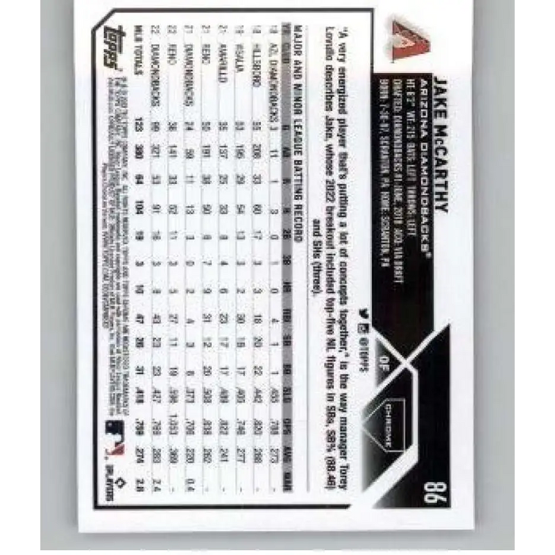 2023 Topps Chrome Refractor Pink #86 Jake McCarthy NM-MT Arizona Diamondbacks Baseball Card - Baseball Card Single
