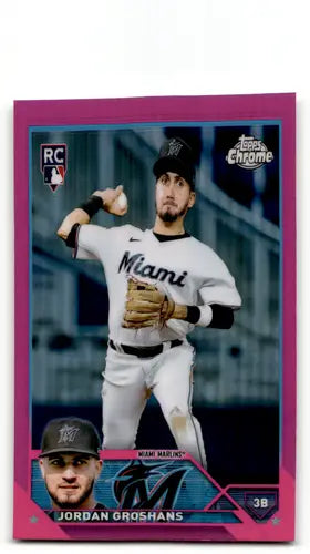 Pink Jordan Groshans baseball card from 2023 Topps Chrome Refractor Pink series
