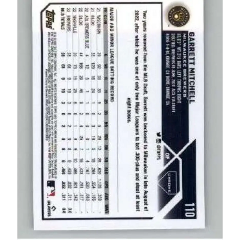 2023 Topps Chrome Refractor Prism #110 Garrett Mitchell NM-MT RC Rookie Milwaukee Brewers Baseball Card - Baseball Card