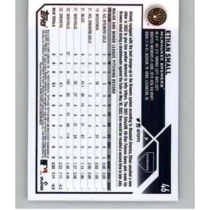 2023 Topps Chrome Refractor Prism #46 Ethan Small NM-MT RC Rookie Milwaukee Brewers Baseball Card - Baseball Card Single