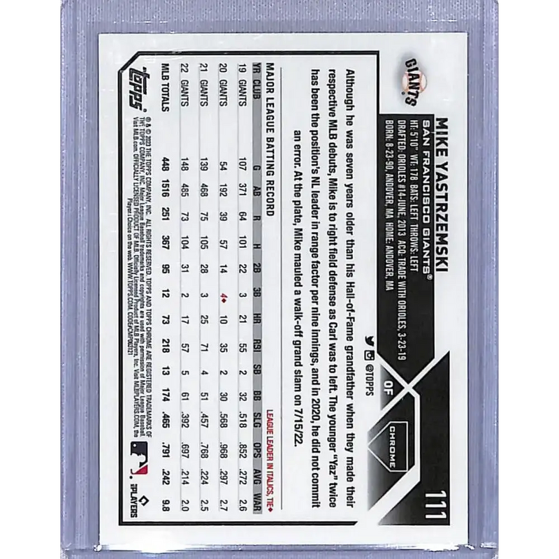 2023 Topps Chrome Refractor Purple #111 Mike Yastrzemski NM-MT /250 San Francisco Giants Baseball Card - Baseball Card
