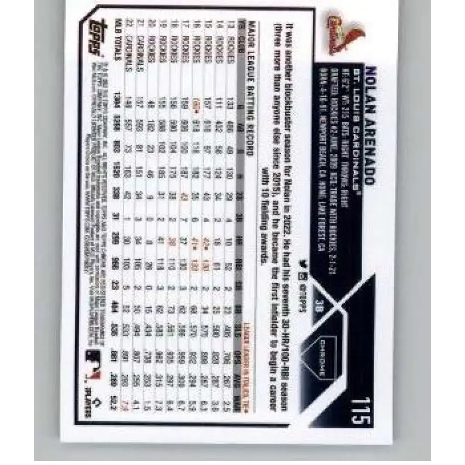 2023 Topps Chrome Refractor Sepia #115 Nolan Arenado NM-MT St. Louis Cardinals Baseball Card - Baseball Card Single