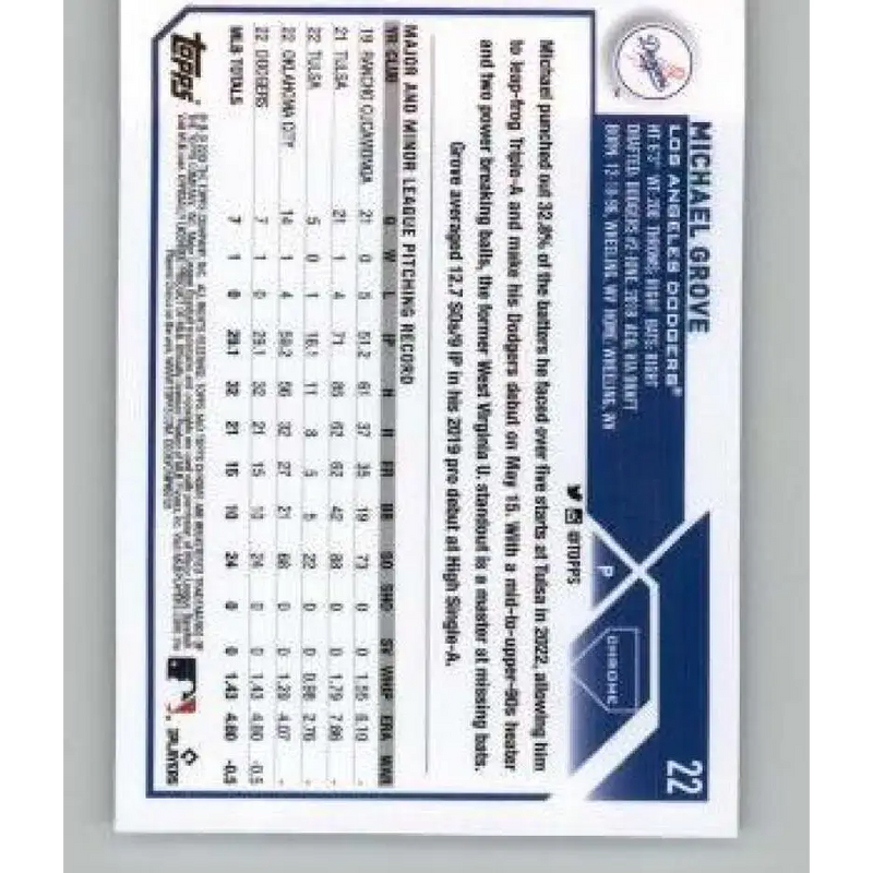 2023 Topps Chrome Refractor Sepia #22 Michael Grove NM-MT RC Rookie Los Angeles Dodgers